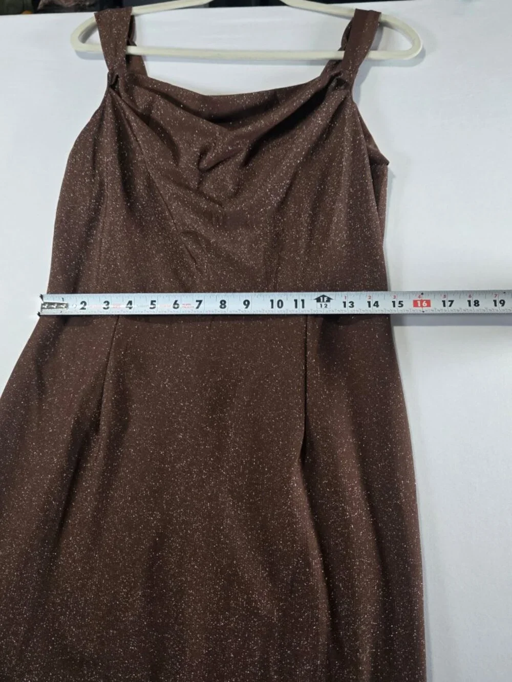MAKABO Womens Brown Glitter Cowl Neck Maxi Dress Sleeveless Formal Gown Medium
